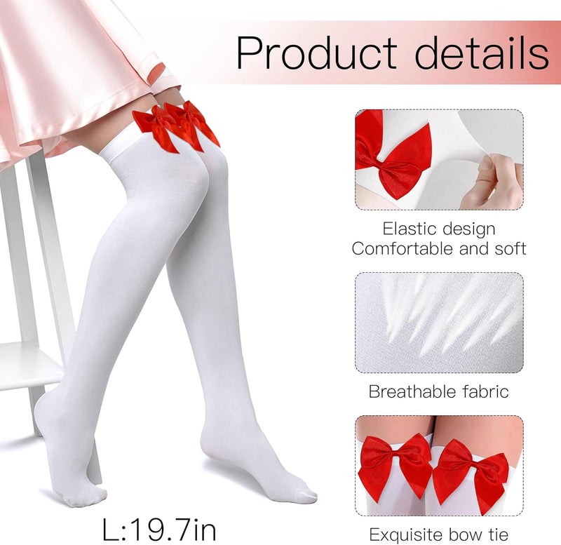 Parma77 Women's Satin Bow Stockings, Thigh High Stockings with Bows Over The Knee Socks, Thigh High Over Knee Stocking - Image 3
